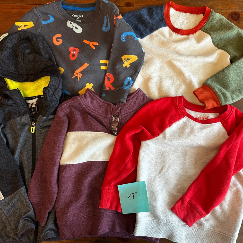 LOT of Toddler Boys Sweatshirts and Zippered Jackets/Hoodie Size 4T (5 Items)